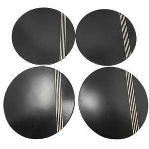 Art Deco Black Round Ceramic Charger Plates 80s Minimalist White Stripe 12 Inch